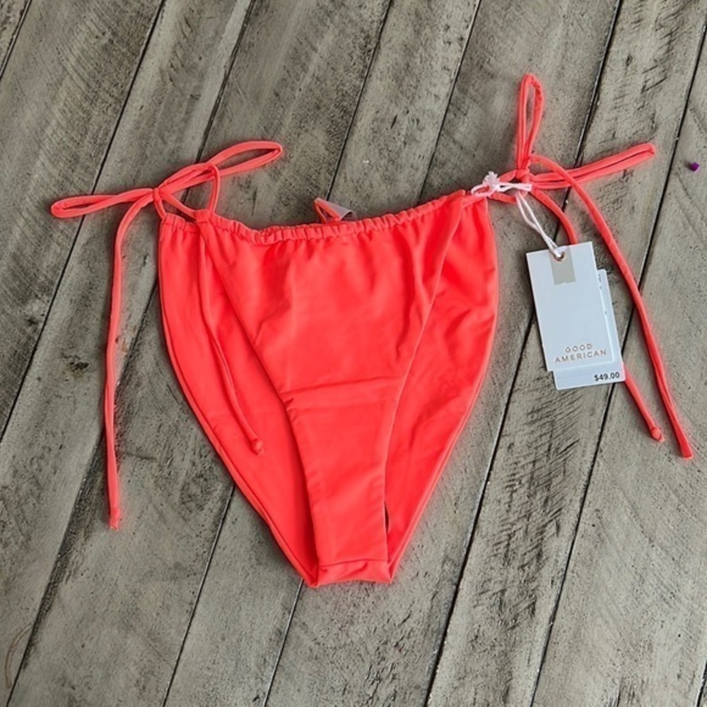 Good American Tiny Ties Bikini Bottom Hot Coral